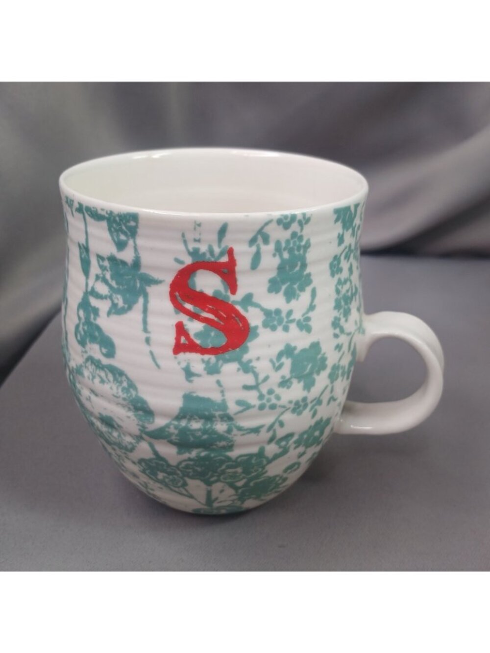 Anthropologie Homegrown Inital Monogram S Green Floral Boho Coffee Mug Tea Cup - Picture 10 of 16
